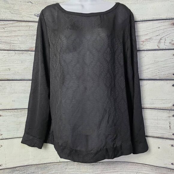 Loft Black Jacquard Long Sleeve Blouse Size M - Picture 1 of 7